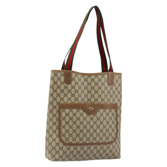 GUCCI GG Supreme Web Sherry Line Tote Bag PVC Beige 56 02 003 Auth ep11398 - Picture 2 of 16